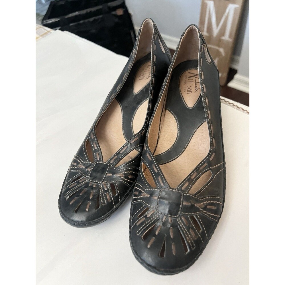 Clarks Artisan Collection Women Size 8M Casual  Leather Black Shoes Mules Brazil